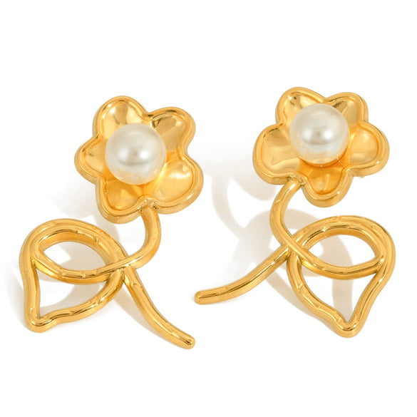 Wholesale Women's Casual Style Stainless Steel Electroplated Flower Earrings