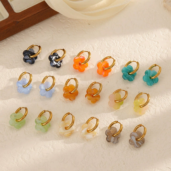 Wholesale Women's Casual Style Stainless Steel Flowershaped Pvd Furnace Vacuum Real Gold Plated Earrings