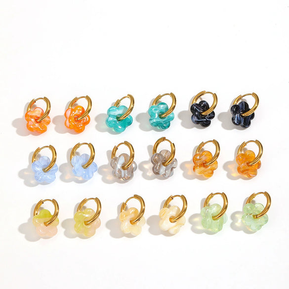 Wholesale Women's Casual Style Stainless Steel Flowershaped Pvd Furnace Vacuum Real Gold Plated Earrings