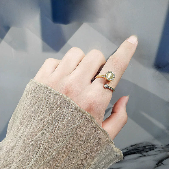 Wholesale Women's Cat's Eye Rotating Open Adjustable Ring Copper Geometric Electroplated Jewelry