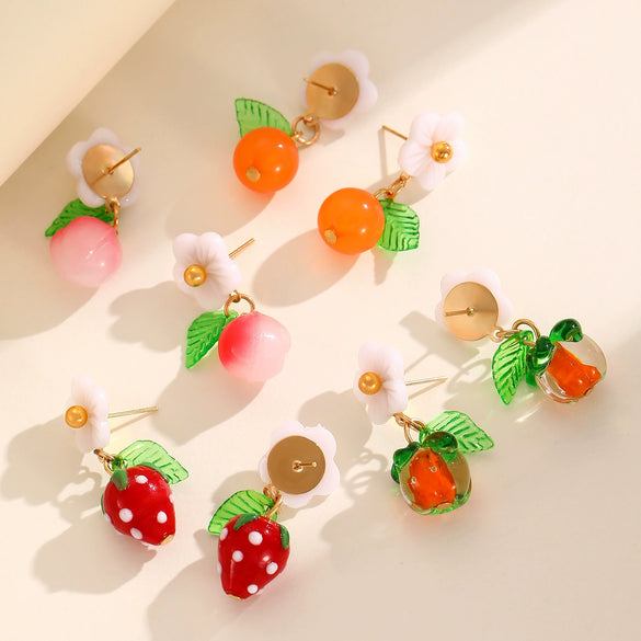 Wholesale Women's Ceramic Fruit Shape Electroplated Earrings