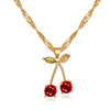Wholesale Women's Cherry Pattern Copper Electroplated Glass Pendant Stranded Chain Necklace And Earrings Set
