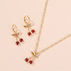 Wholesale Women's Cherry Pattern Copper Electroplated Glass Pendant Stranded Chain Necklace And Earrings Set