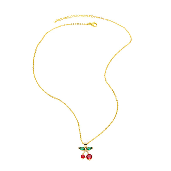 Wholesale Women's Cherry Pendant Necklace With Oil Drop Collarbone O Chain Copper Gold Plated Electroplated