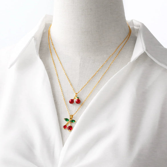 Wholesale Women's Cherry Pendant Necklace With Oil Drop Collarbone O Chain Copper Gold Plated Electroplated