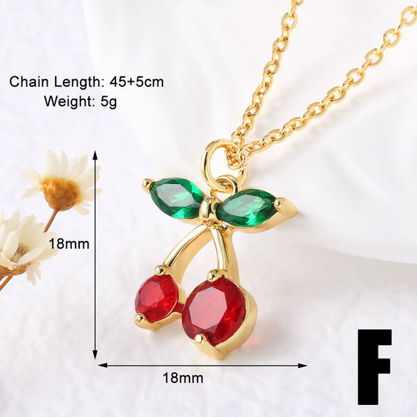 Wholesale Women's Cherry Pendant Necklace With Oil Drop Collarbone O Chain Copper Gold Plated Electroplated