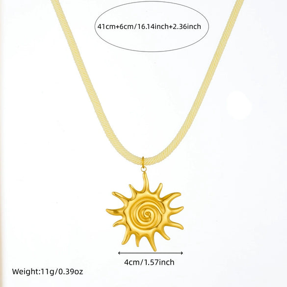 Wholesale Women's Chic Style Animal Zodiac Spiral Conch Scallop Sun Stainless Steel Goldplated Pendant Necklace With Rope Chain