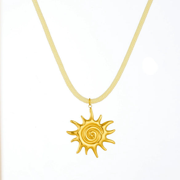 Wholesale Women's Chic Style Animal Zodiac Spiral Conch Scallop Sun Stainless Steel Goldplated Pendant Necklace With Rope Chain
