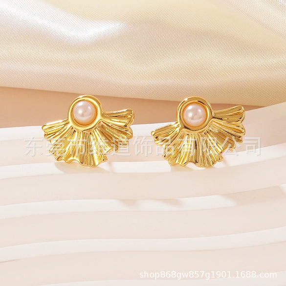 Wholesale Women's Chic Style Geometric And Flower Inlay Titanium Steel Earrings