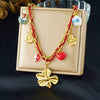 Wholesale Women's Chic Style Stainless Steel Electroplated Heart Shape Flower Bow Tie Pendant Necklace