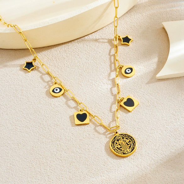 Wholesale Women's Chic Style Stainless Steel Electroplated Heart Shape Flower Bow Tie Pendant Necklace
