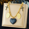 Wholesale Women's Chic Style Stainless Steel Electroplated Heart Shape Flower Bow Tie Pendant Necklace