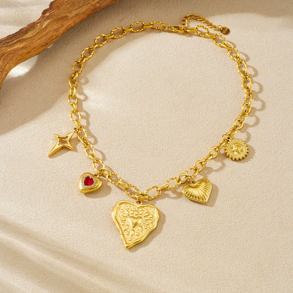 Wholesale Women's Chic Style Stainless Steel Heart Shape Electroplated Pendant Necklace With O Word Chain