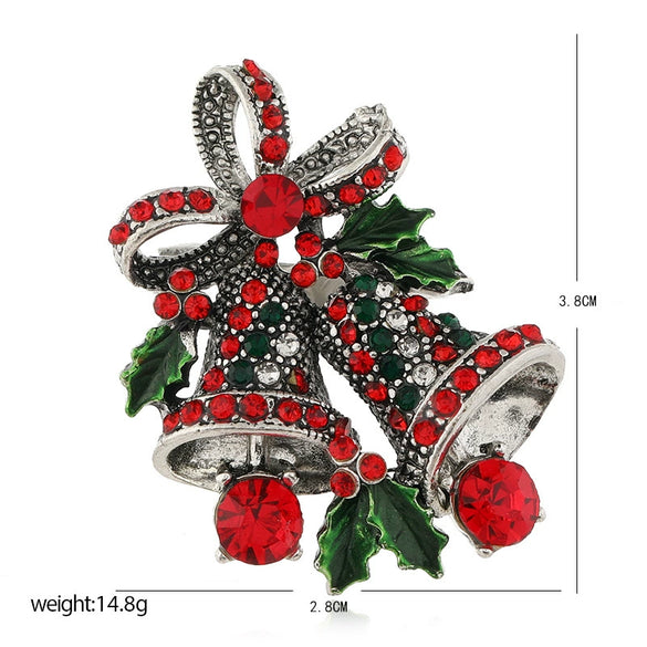Wholesale Women's Christmas Brooch Retro Bell Rhinestone Dripping Oil Creative Gift