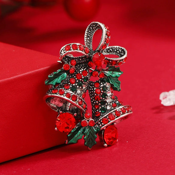 Wholesale Women's Christmas Brooch Retro Bell Rhinestone Dripping Oil Creative Gift