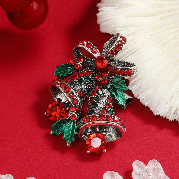 Wholesale Women's Christmas Brooch Retro Bell Rhinestone Dripping Oil Creative Gift