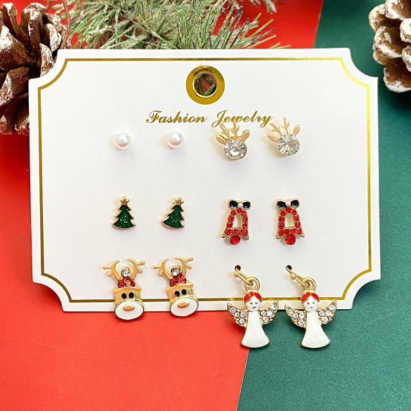 Wholesale Women's Christmas Earrings Alloy Creative Cartoon Elk Snowflake Santa Claus Design With Diamond Treatment