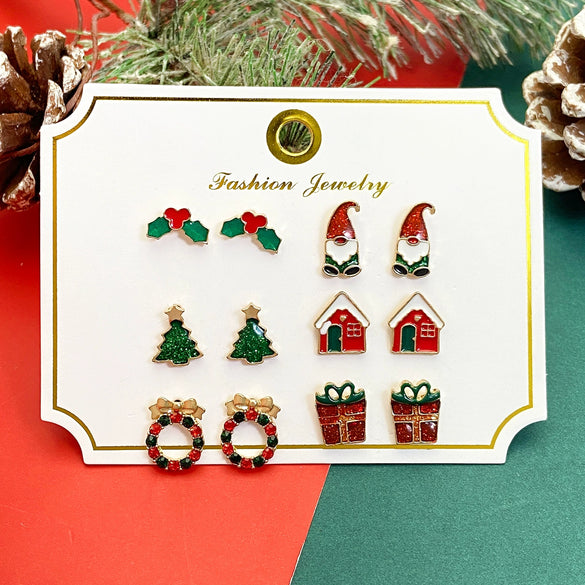 Wholesale Women's Christmas Earrings Alloy Creative Cartoon Elk Snowflake Santa Claus Design With Diamond Treatment