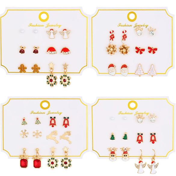 Wholesale Women's Christmas Earrings Alloy Creative Cartoon Elk Snowflake Santa Claus Design With Diamond Treatment