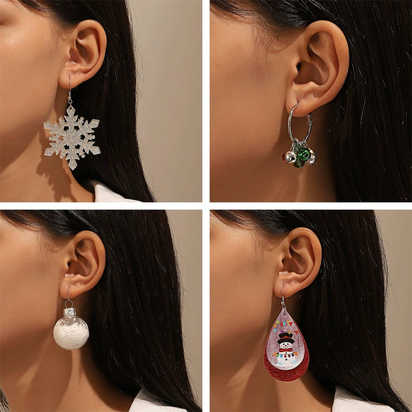 Wholesale Women's Christmas Jewelry Alloy Exaggerated Large Snowflake Earrings With Classic Colorful Bell Snowman Design Electroplated
