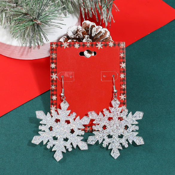 Wholesale Women's Christmas Jewelry Alloy Exaggerated Large Snowflake Earrings With Classic Colorful Bell Snowman Design Electroplated