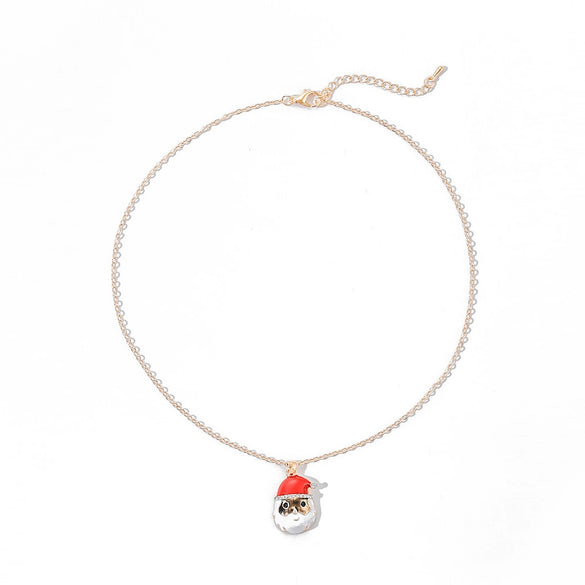 Wholesale Women's Christmas Santa Claus Alloy Pendant Necklace With Geometric Cartoon Design And Dripping Oil Finish