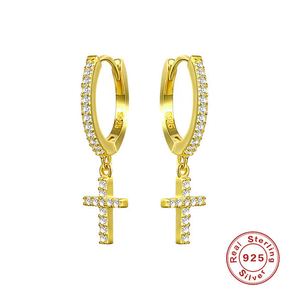 Wholesale Women's Classic Cross Drop Earrings Silver 925 Silver Geometric Style Ear Buckle Earring