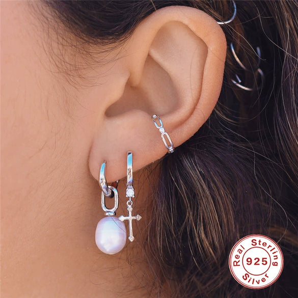 Wholesale Women's Classic Cross Drop Earrings Silver 925 Silver Geometric Style Ear Buckle Earring