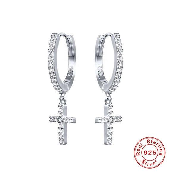 Wholesale Women's Classic Cross Drop Earrings Silver 925 Silver Geometric Style Ear Buckle Earring