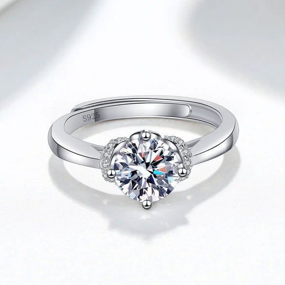 Wholesale Women's Classic Opening Ring S925 Sterling Silver Geometric Electroplating 1 Karat Diamond