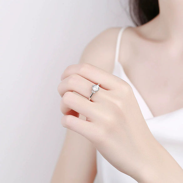Wholesale Women's Classic Opening Ring S925 Sterling Silver Geometric Electroplating 1 Karat Diamond