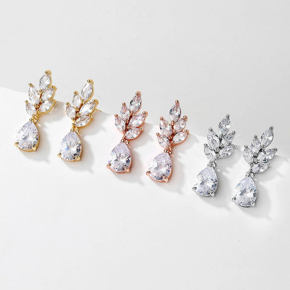 Wholesale Women's Classic Retro Microinlaid Copper Earrings With Horse Eye Water Drops Zircon And Geometric Pattern