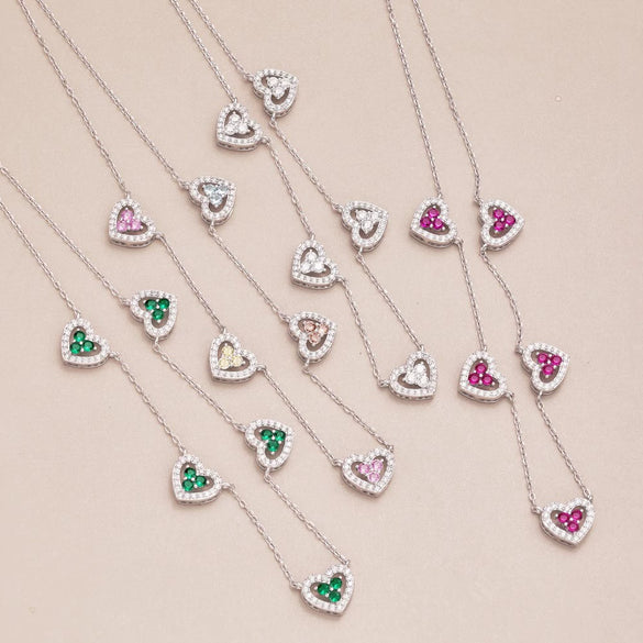 Wholesale Women's Clavicle Chain 925 Sterling Silver Love Zircon Geometric Heart Design