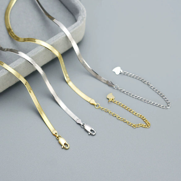 Wholesale Women's Cold Style Geometric 925 Silver Stacked Flat Snake Bone Chain Clavicle Necklace With Electroplating