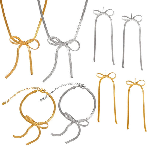 Wholesale Women's Cold Style Jewelry Set With Butterfly Dragonfly Insect Patterns Bow Design Pendant And Clavicle Chain Made Of Titanium Steel Electroplated