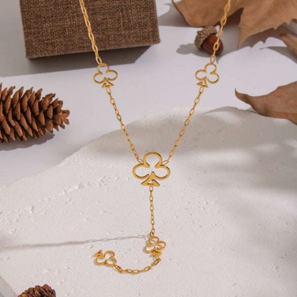 Wholesale Women's Cold Style 18K Real Gold Plated Flower Shape Necklace And Sweater Chain Jewelry Accessories With Pvd Furnace Vacuum Real Gold Plating