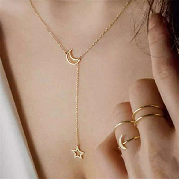 Wholesale Women's Cold Style Metal Multilayer Necklace With Cross Moon Star Pendant Alloy Material Twisted Chain Electroplating Process