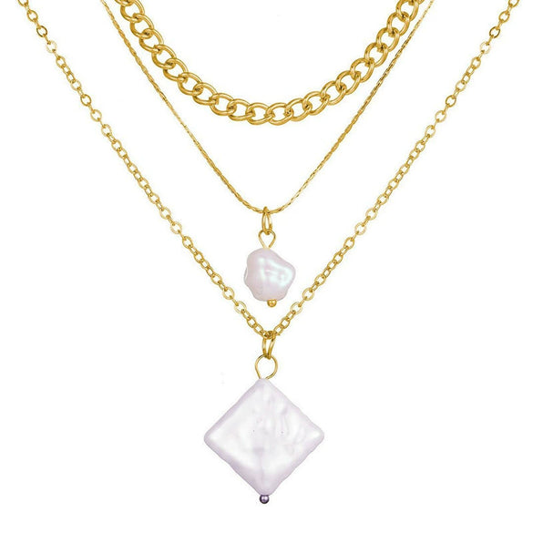 Wholesale Women's Cold Style Metal Multilayer Necklace With Cross Moon Star Pendant Alloy Material Twisted Chain Electroplating Process