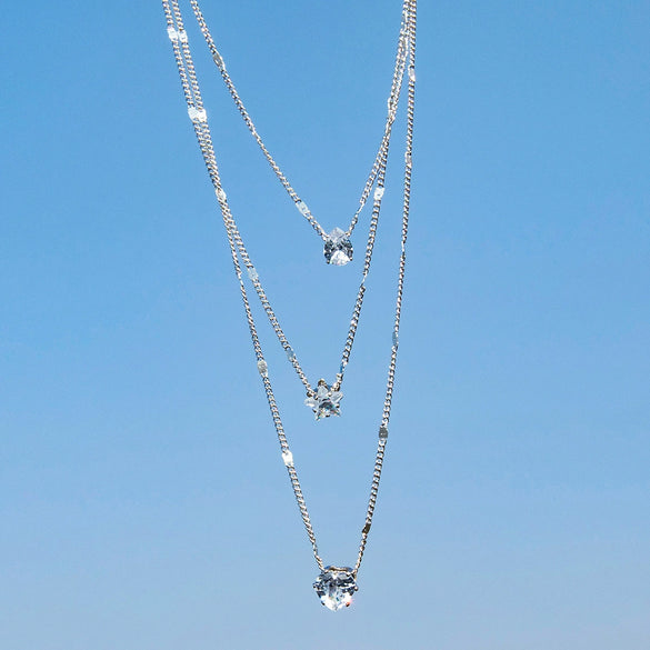 Wholesale Women's Cold Style Metal Multilayer Necklace With Cross Moon Star Pendant Alloy Material Twisted Chain Electroplating Process