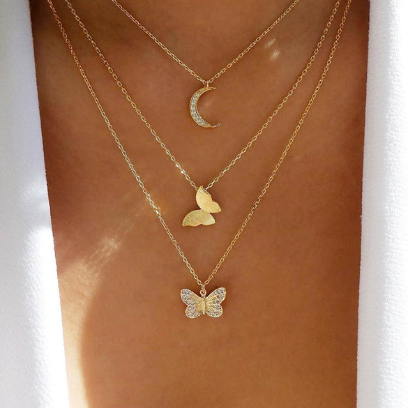 Wholesale Women's Cold Style Metal Multilayer Necklace With Cross Moon Star Pendant Alloy Material Twisted Chain Electroplating Process