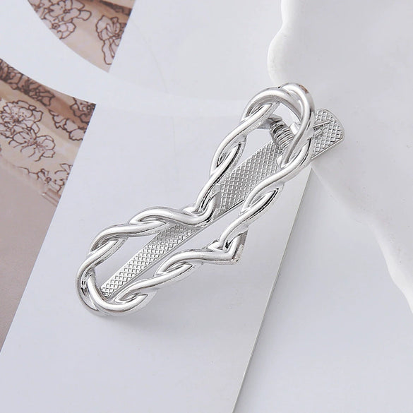 Wholesale Women's Cold Style Zinc Alloy Wave Shaped Duckbill Hairpin With Love Butterfly Design And Electroplating Treatment