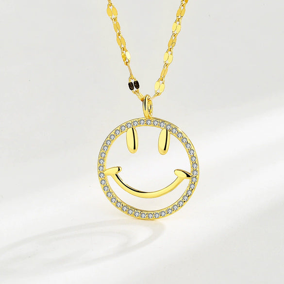 Wholesale Women's Collarbone Chain S925 Silver Round Smiley Face Necklace Casual Geometric Style