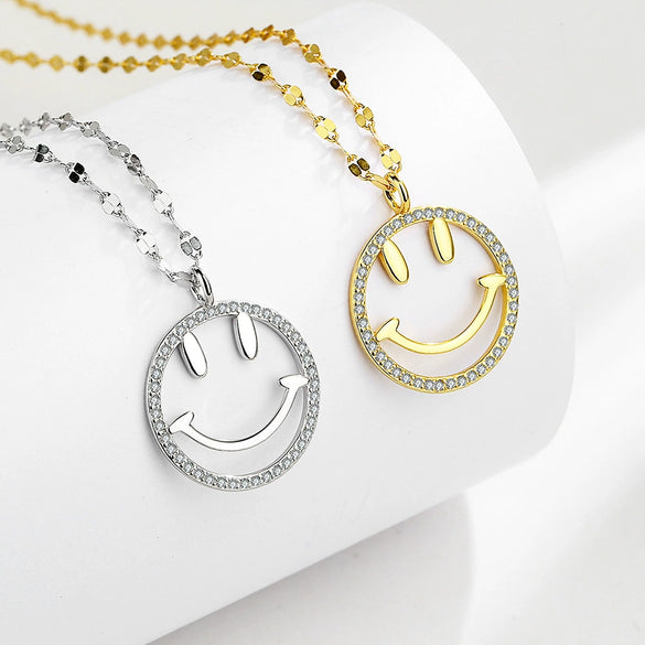 Wholesale Women's Collarbone Chain S925 Silver Round Smiley Face Necklace Casual Geometric Style