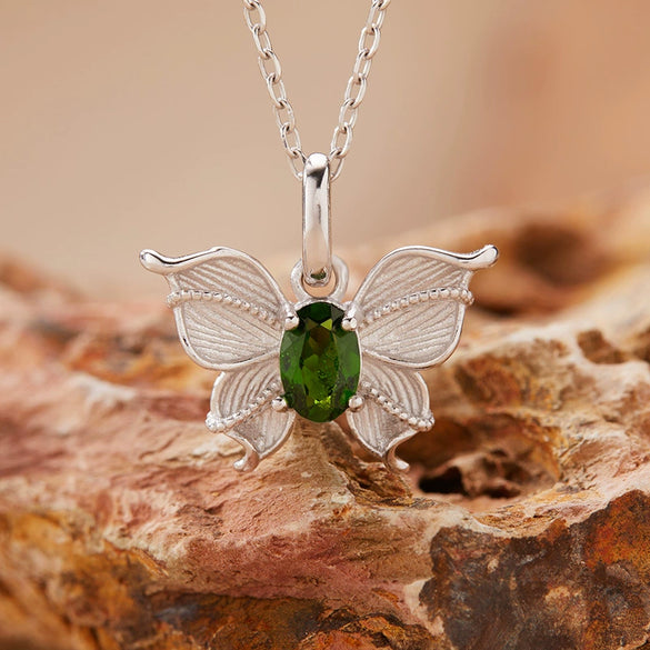 Wholesale Women's Colored Gemstone Necklace Butterfly Style S925 Sterling Silver Inlaid With Natural Sapphire Tanzanite Animal Zodiac Design