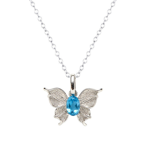 Wholesale Women's Colored Gemstone Necklace Butterfly Style S925 Sterling Silver Inlaid With Natural Sapphire Tanzanite Animal Zodiac Design