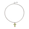 Wholesale Women's Colorful Enamel Geometric Cross Pendant Necklace With 18K Real Gold Plating Stainless Steel