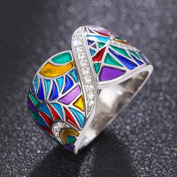 Wholesale Women's Colorful Geometric Niche Ring Jewelry Made Of Copper With Zirconia Design