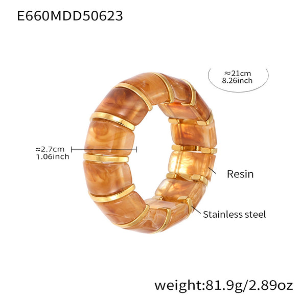 Wholesale Women's Colorful Geometric Stainless Steel 18K Gold Plated Electroplated Elastic Bracelet