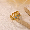 Wholesale Women's Colorful Oil Dripping Devil's Eye Heart Shape Stainless Steel 18K Gold Plated Inlaid With Gold Retro Open Ring
