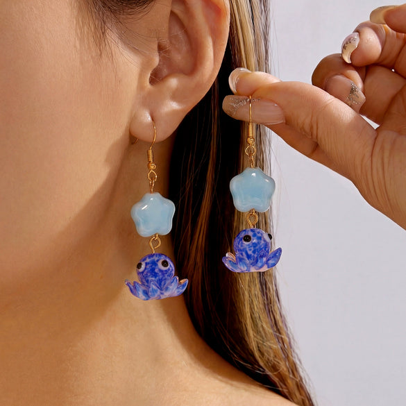 Wholesale Women's Colorful Starfish Octopus Flower Ceramic Alloy Copper Electroplated Geometric Childlike Style Pendant Earrings
